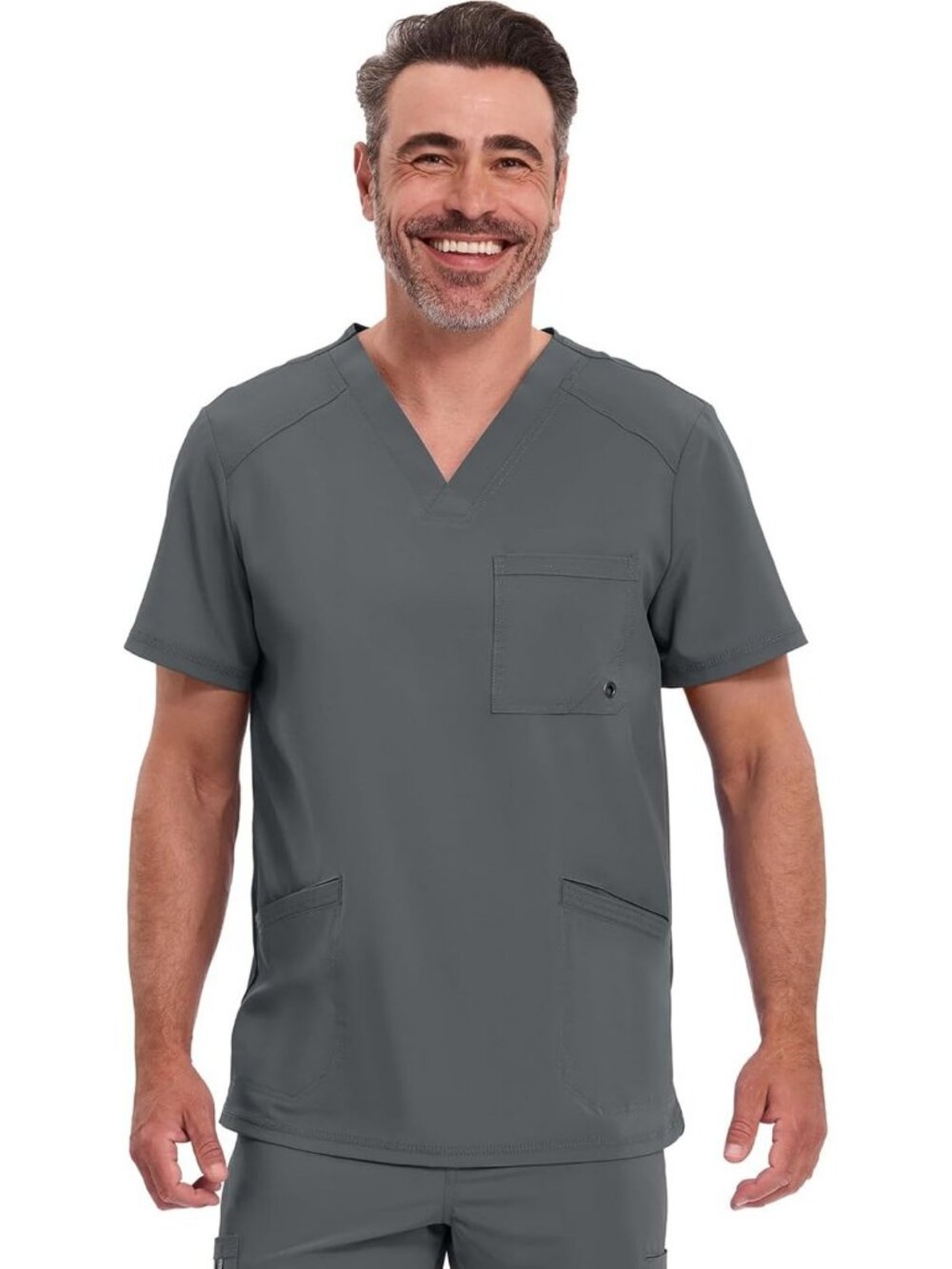 Men's V-Neck Scrub Top with 3 Pockets, 360° Stretch, Comfortable Fit, Medical